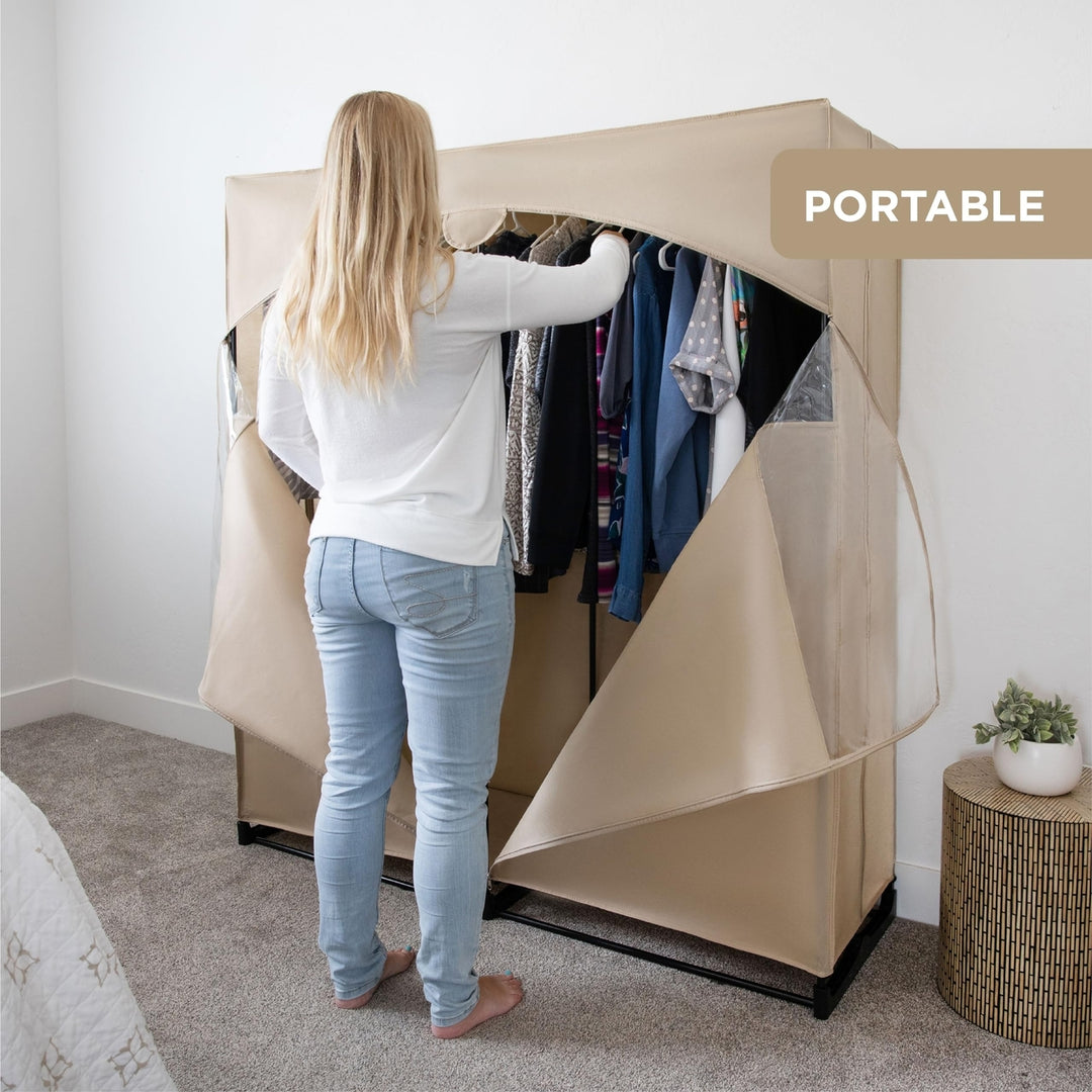 Portable Wardrobe Closet, Heavy Duty Hanging Rod with 50 Lb. Weight Capacity, Super Easy Assembly, No Tools Required Image 11