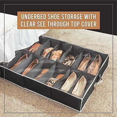 HOLDN Storage Under Bed Shoe Organizer Clear Cover Extra Large Holds 32 Pairs Image 10