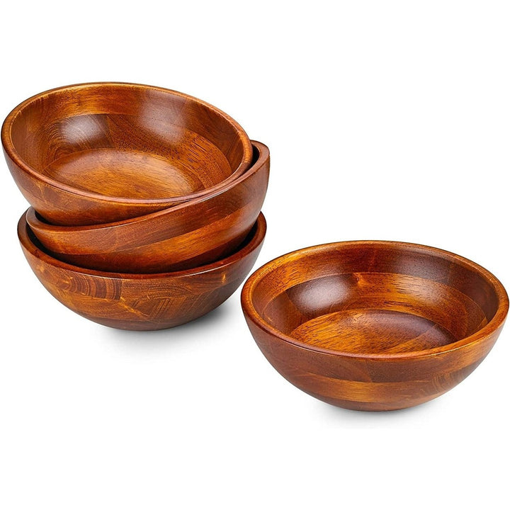 Wooden Salad Bowls - Set of 4, Multipurpose Individual 7 x 2.5 Food Bowls, Durable Hardwood Serving. and More 24 oz. Image 5