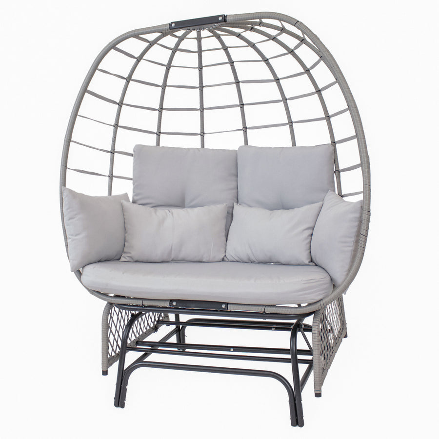 Sunnydaze Polyrattan Double Egg Chair Glider with Cushions and Pillows Image 1