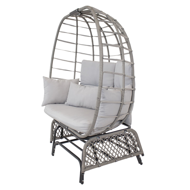 Sunnydaze Polyrattan Double Egg Chair Glider with Cushions and Pillows Image 6