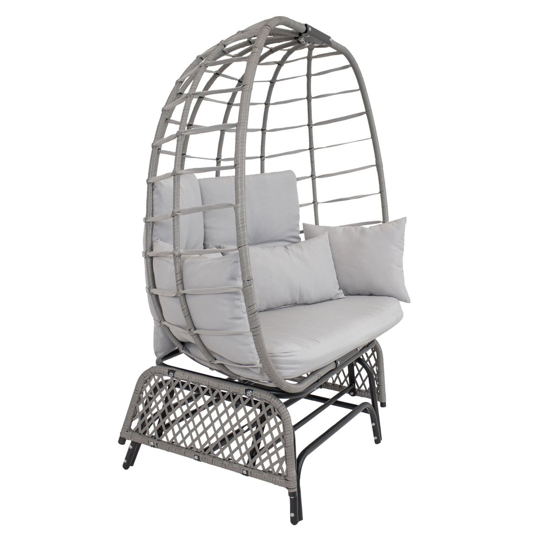 Sunnydaze Polyrattan Double Egg Chair Glider with Cushions and Pillows Image 7