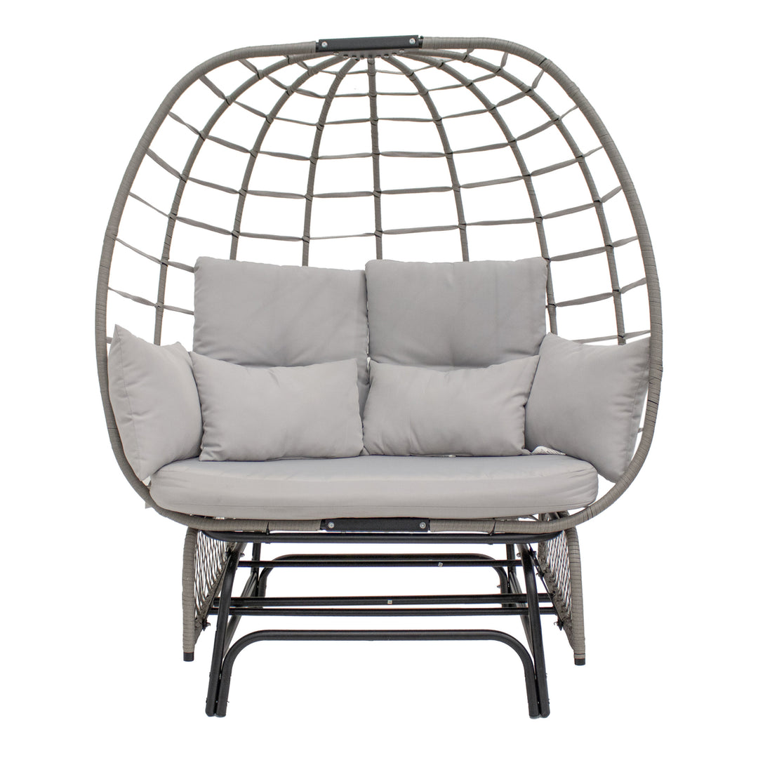 Sunnydaze Polyrattan Double Egg Chair Glider with Cushions and Pillows Image 11