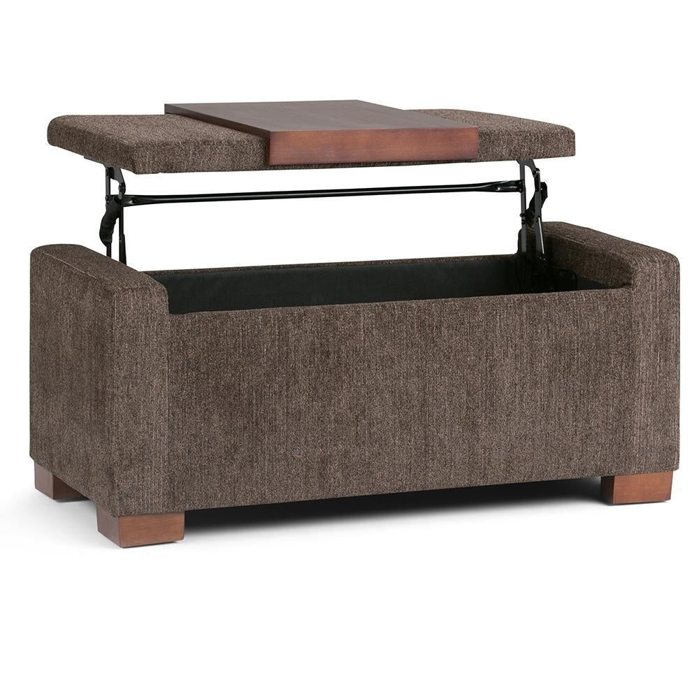 Bretton Storage Ottoman Lift Top Tray 42.4in Fabric Upholstered Brown Multifunctional Image 2