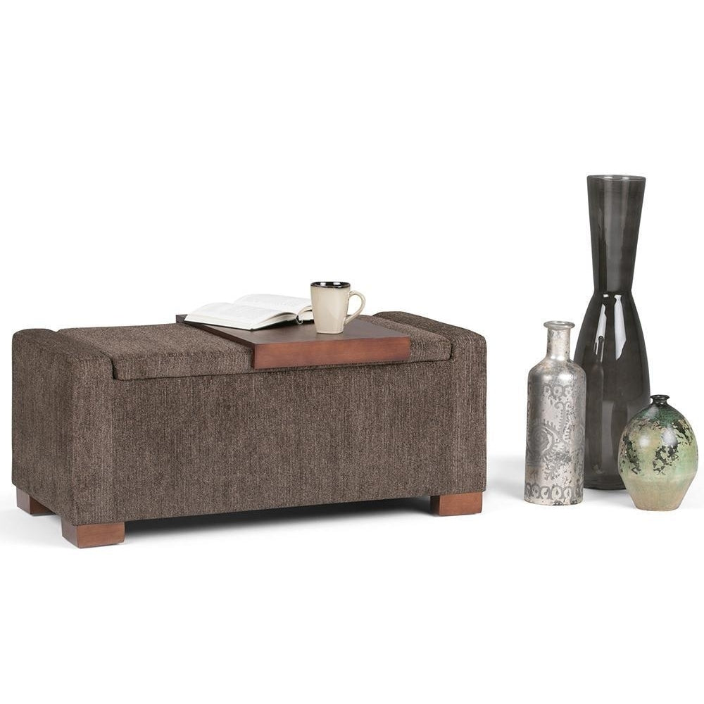 Bretton Storage Ottoman Lift Top Tray 42.4in Fabric Upholstered Brown Multifunctional Image 3