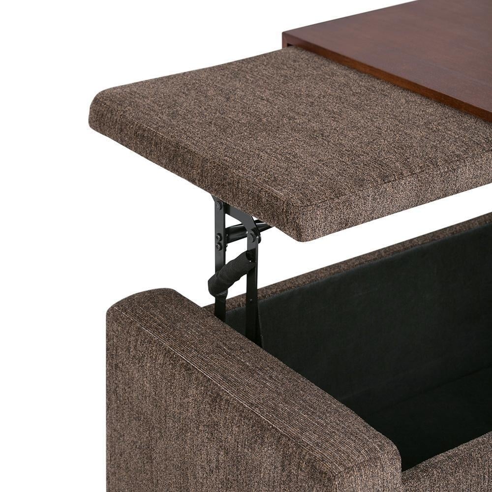 Bretton Storage Ottoman Lift Top Tray 42.4in Fabric Upholstered Brown Multifunctional Image 4