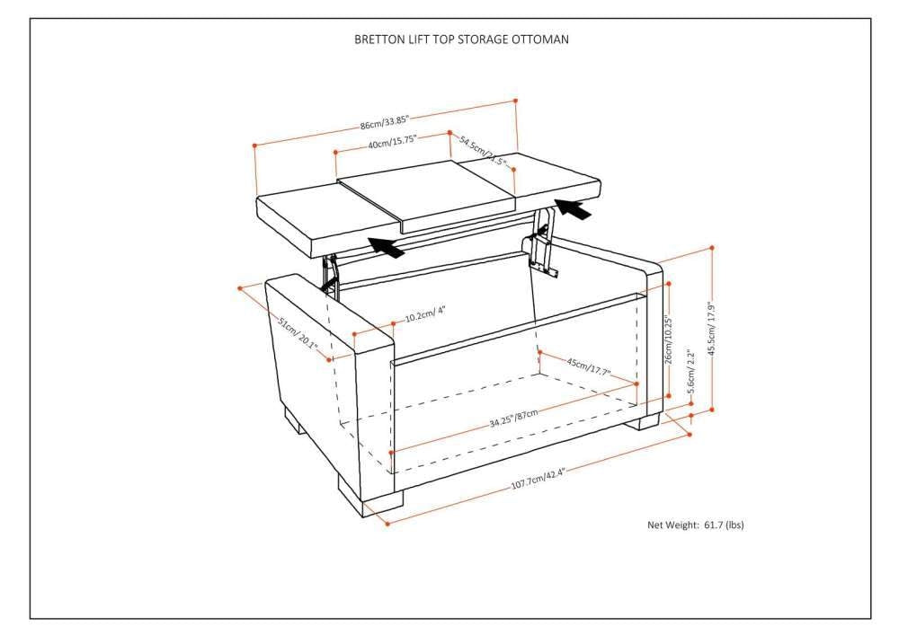 Bretton Storage Ottoman Lift Top Tray 42.4in Fabric Upholstered Brown Multifunctional Image 6