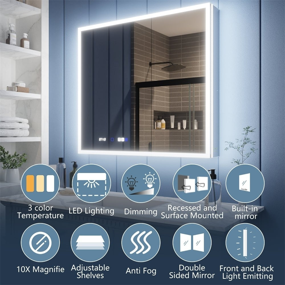Illusion 66" x 32" LED Lighted Medicine Cabinet with Magnifiers Front and Back Light Image 12