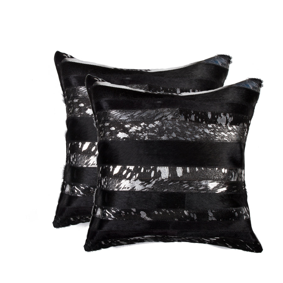 Torino Madrid Cowhide Pillow Set Silver Black 18x18 2-Pack Decorative Accent Image 1