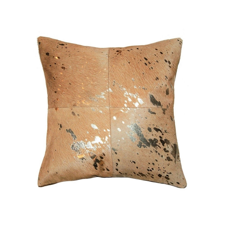 Natural Torino Cowhide Pillow 18x18 Gold Tan Quattro Design Image 1