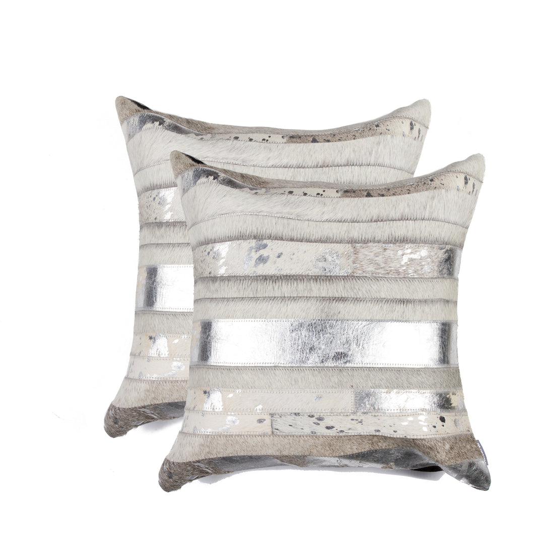 Torino Madrid Cowhide Pillow Set Silver Black 18x18 2-Pack Decorative Accent Image 7