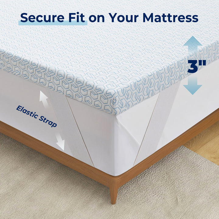 3 Inch Gel Infused Memory Foam Mattress Topper- Slow Rebound for Ultra Support Image 3