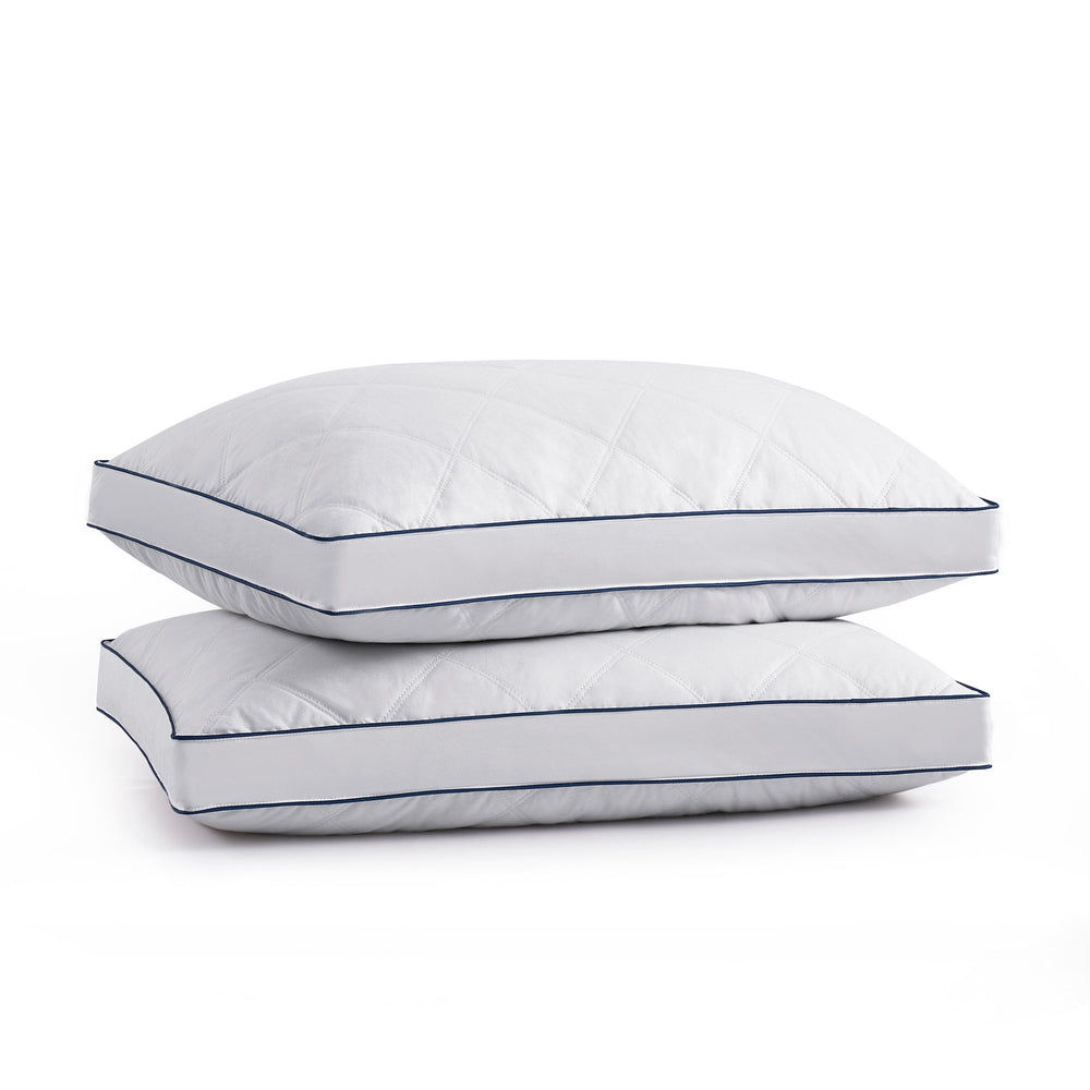 Puredown Medium Support Goose Feather Down Gusset Pillows Set of 2 Navy 100% Cotton Image 2