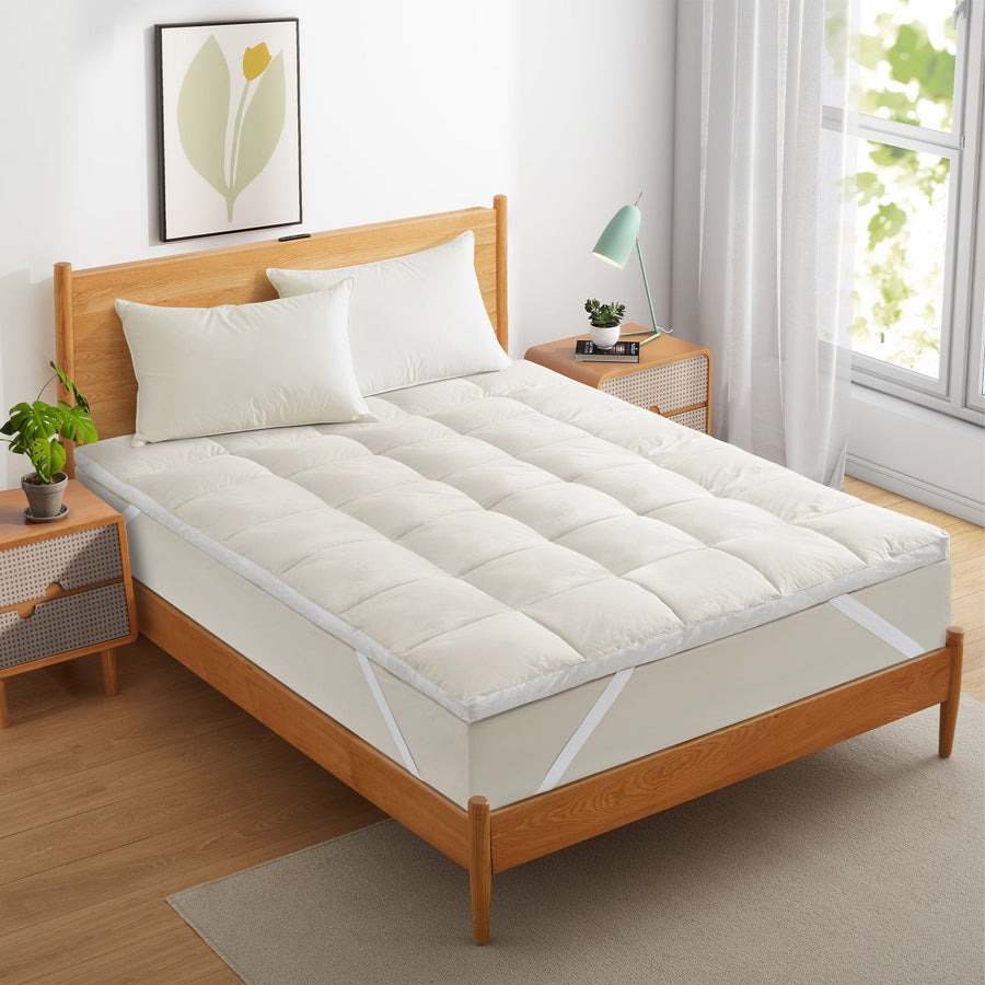 Organic Cotton Extra Thick Mattress Topper - Ultra Soft Support Feather Bed Image 1
