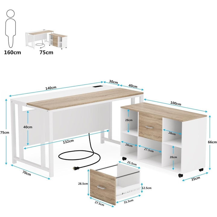 Tribesigns L-Shaped Desk 55 inch with Power Outlet and Drawer Cabinet Brown Image 8