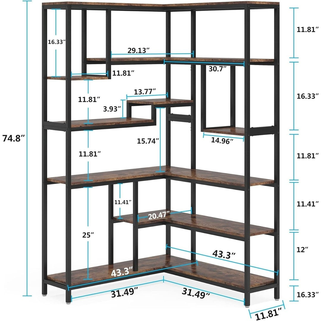 Tribesigns 6-Shelf Corner Bookshelf Rustic Brown Modern Tall Storage Display Rack Image 2