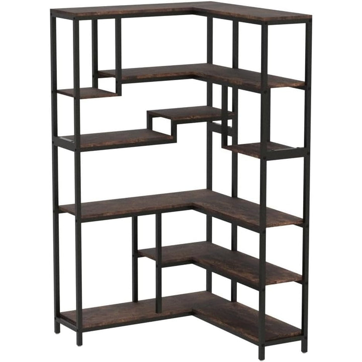 Tribesigns 6-Shelf Corner Bookshelf Rustic Brown Modern Tall Storage Display Rack Image 5