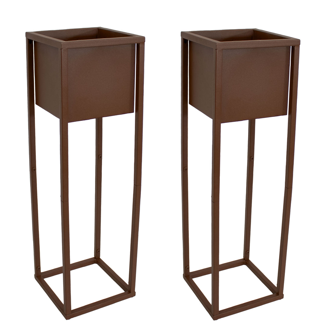 Sunnydaze Modern Simplicity Outdoor Elevated Planter - Brown - 2-Pack Image 1