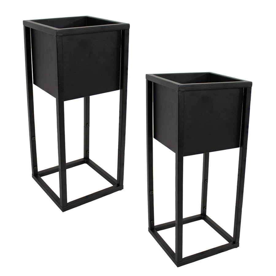 Sunnydaze Modern Simplicity Outdoor Elevated Planter - Black - 2-Pack Image 1