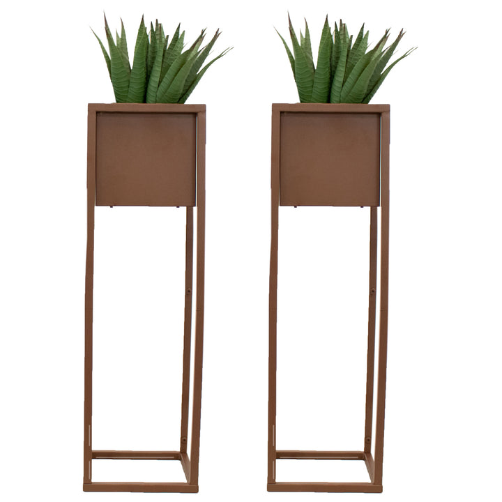 Sunnydaze Modern Simplicity Outdoor Elevated Planter - Brown - 2-Pack Image 6