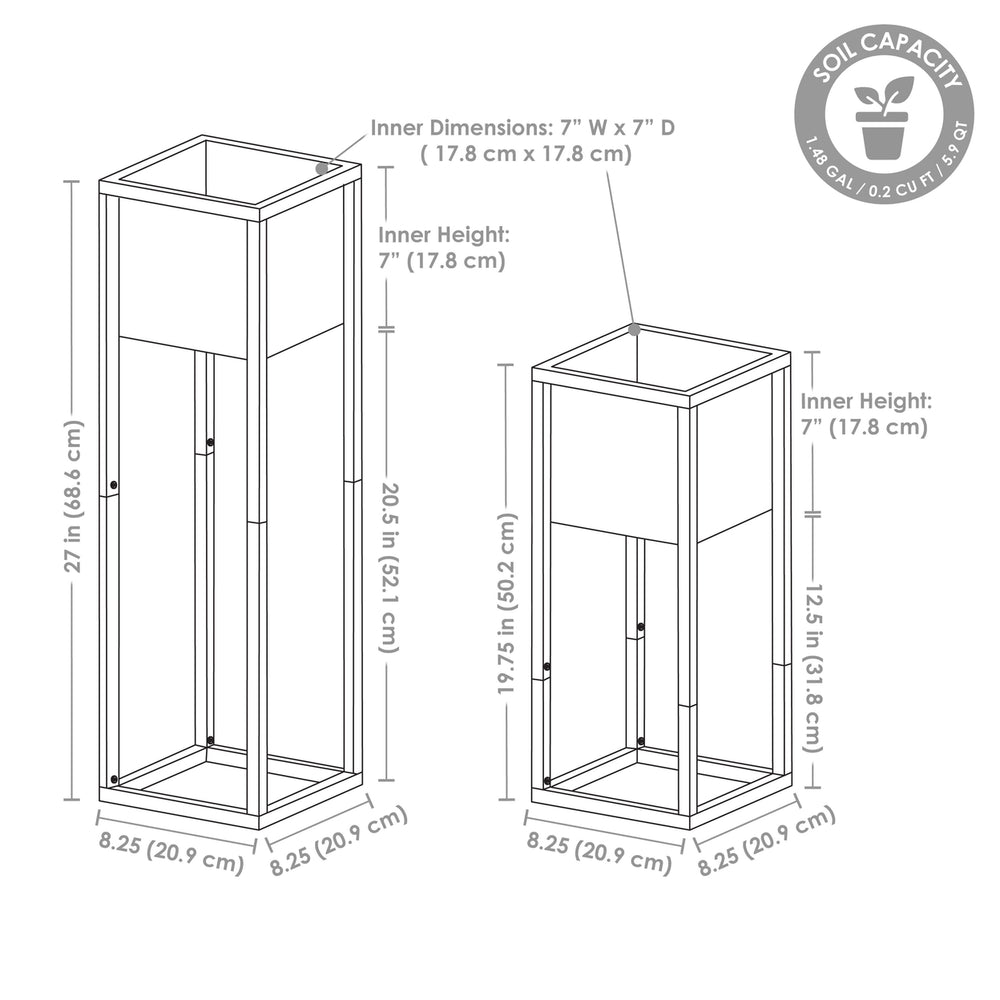 Sunnydaze Modern Simplicity Square Planters - 19.75" H and 27" H - Black Image 2