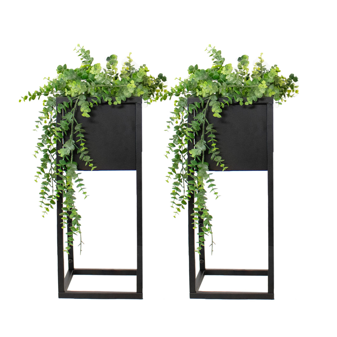 Sunnydaze Modern Simplicity Outdoor Elevated Planter - Black - 2-Pack Image 7