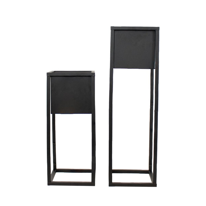 Sunnydaze Modern Simplicity Square Planters - 19.75" H and 27" H - Black Image 5