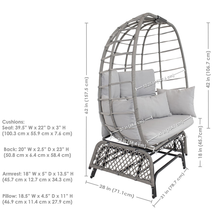 Sunnydaze Polyrattan Double Egg Chair Glider with Cushions and Pillows Image 3