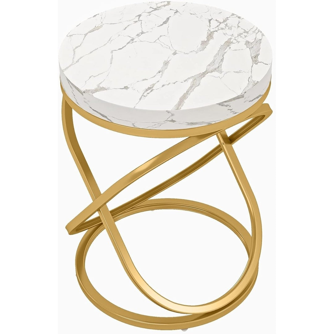 Tribesigns 26 Inch Round White Gold Faux Marble End Table Nightstand Living Room Image 5