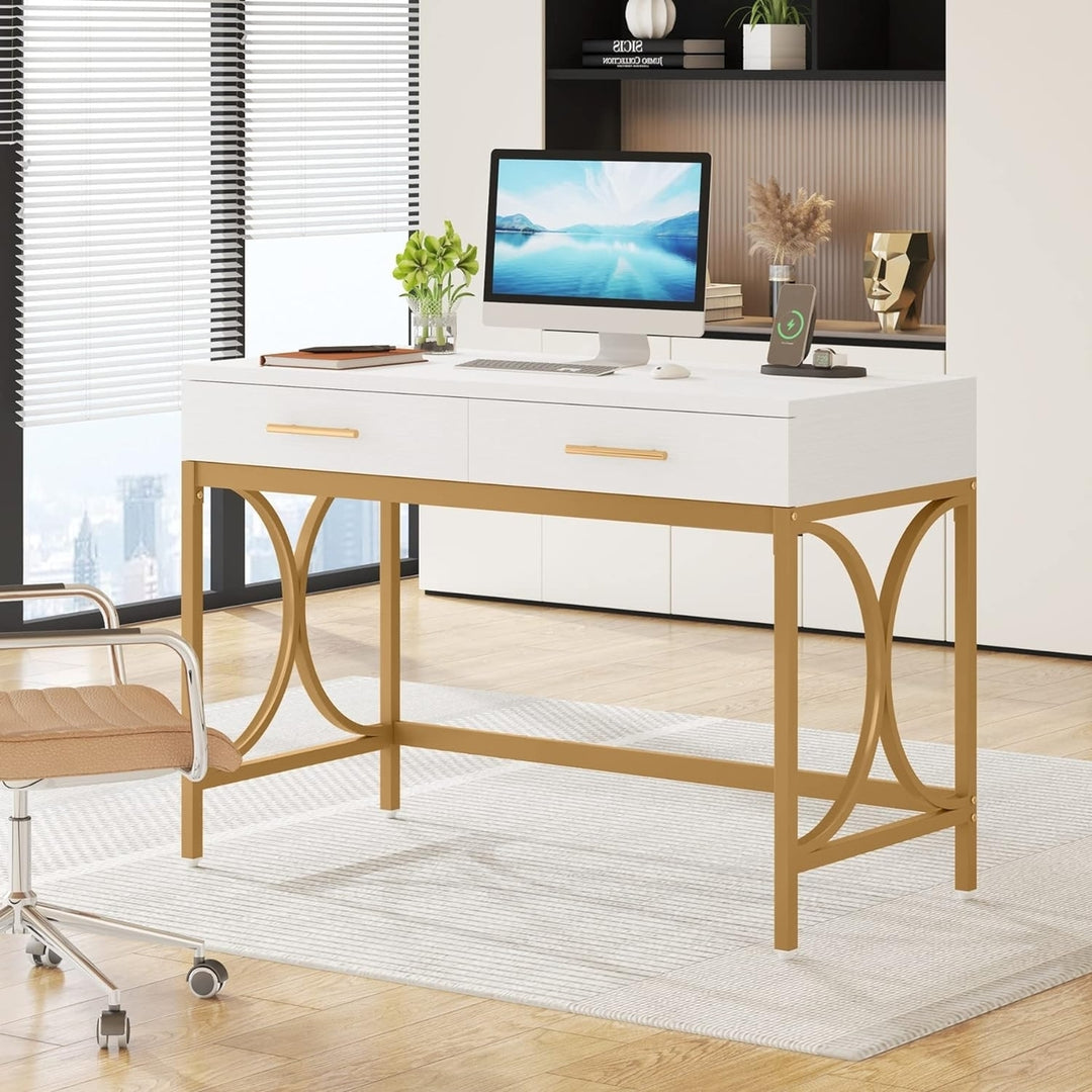 Tribesigns Modern Computer Desk with 2 Drawers, 41 Inches Study Writing Office Desk for Home Office Image 1