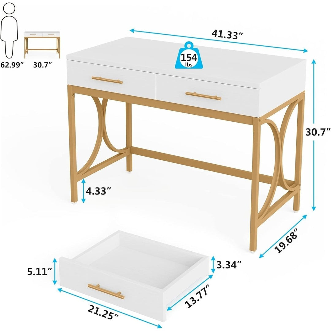 Tribesigns Modern Computer Desk with 2 Drawers, 41 Inches Study Writing Office Desk for Home Office Image 2