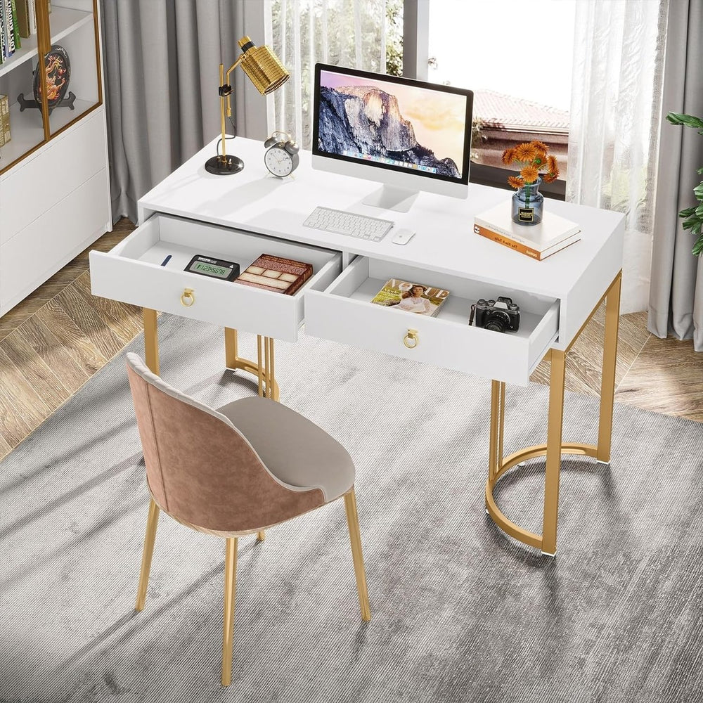 Tribesigns Small Computer Desk with Drawers for Writing Work, 47 inches Home Office Table with Storage Space Image 2