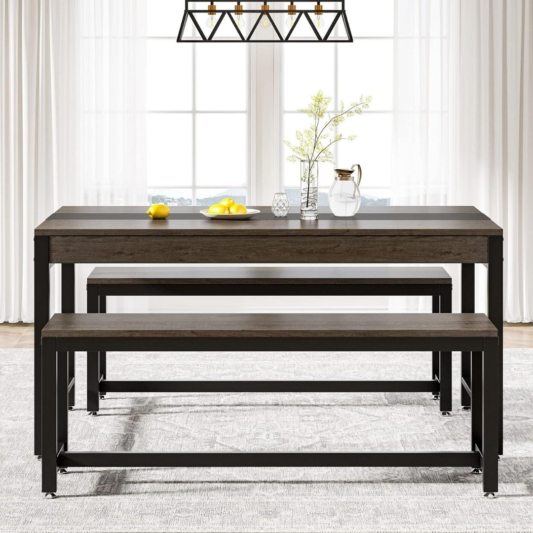 Tribesigns Large Dining Table Set for 4-6 with Benches and Drawer Kitchen Table Image 3