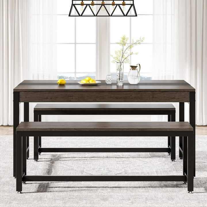 Tribesigns Large Dining Table Set for 4-6 with Benches and Drawer Kitchen Table Image 3