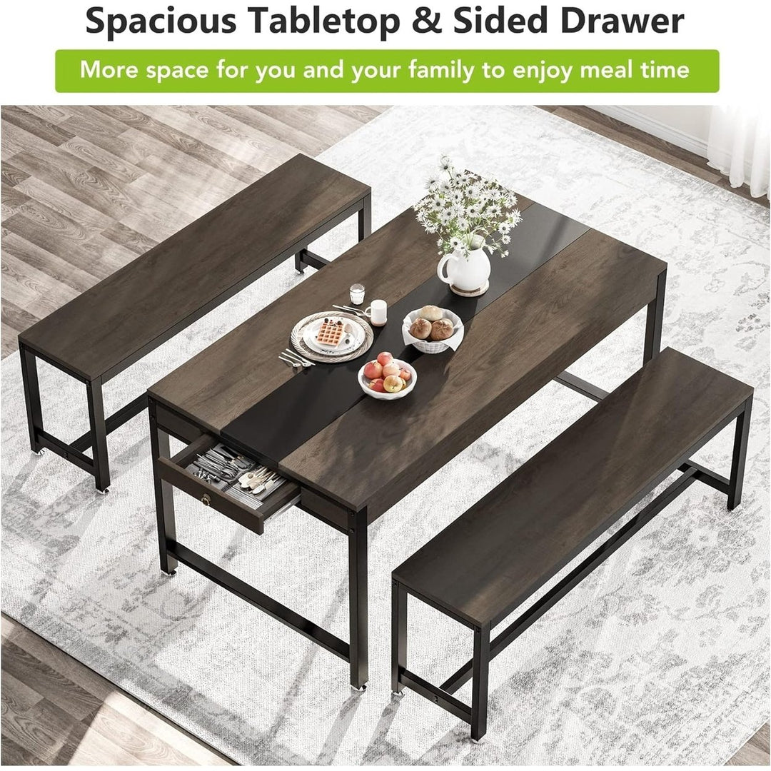 Tribesigns Large Dining Table Set for 4-6 with Benches and Drawer Kitchen Table Image 4