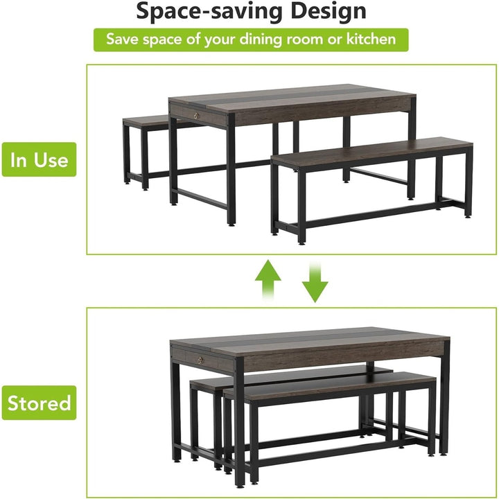 Tribesigns Large Dining Table Set for 4-6 with Benches and Drawer Kitchen Table Image 5