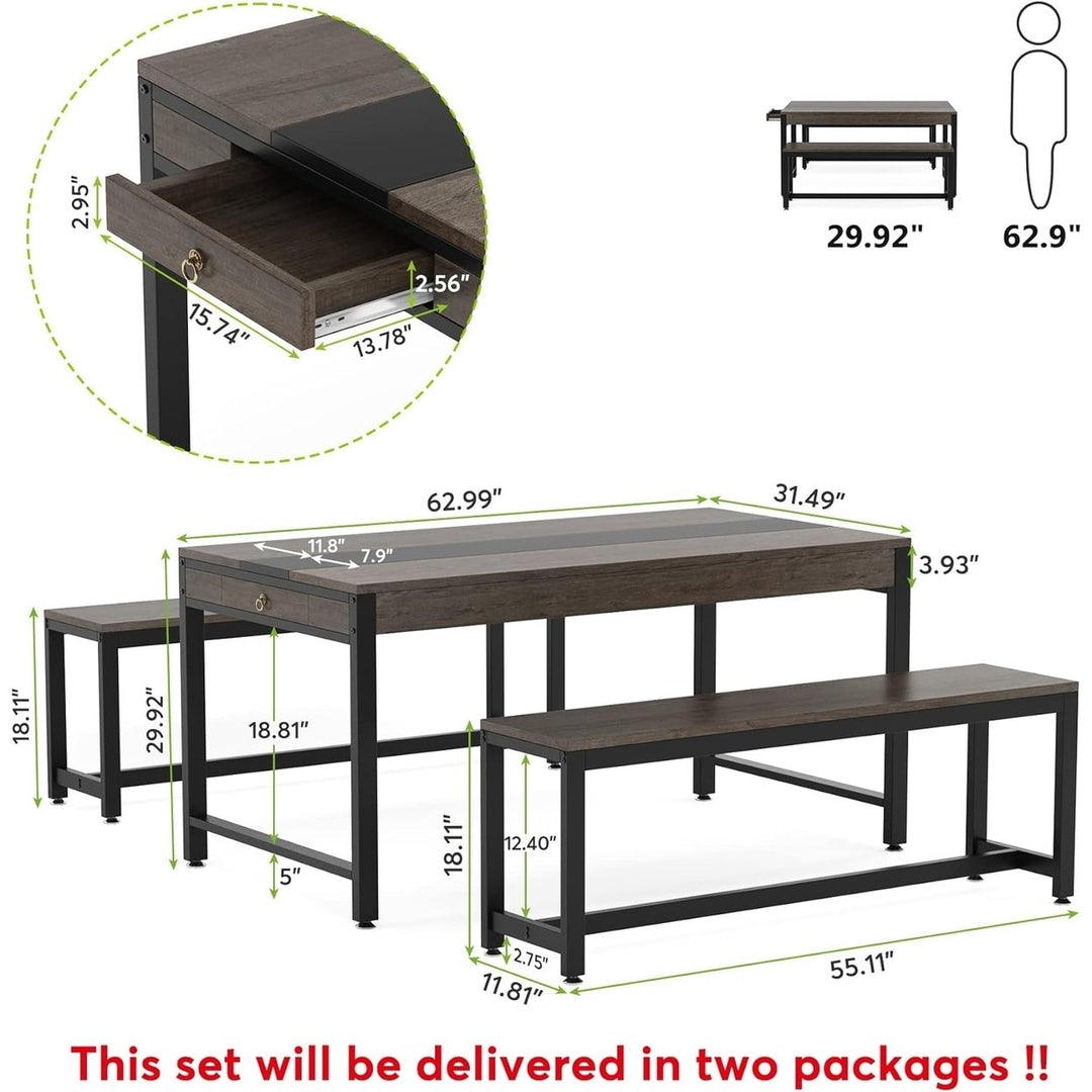 Tribesigns Large Dining Table Set for 4-6 with Benches and Drawer Kitchen Table Image 6