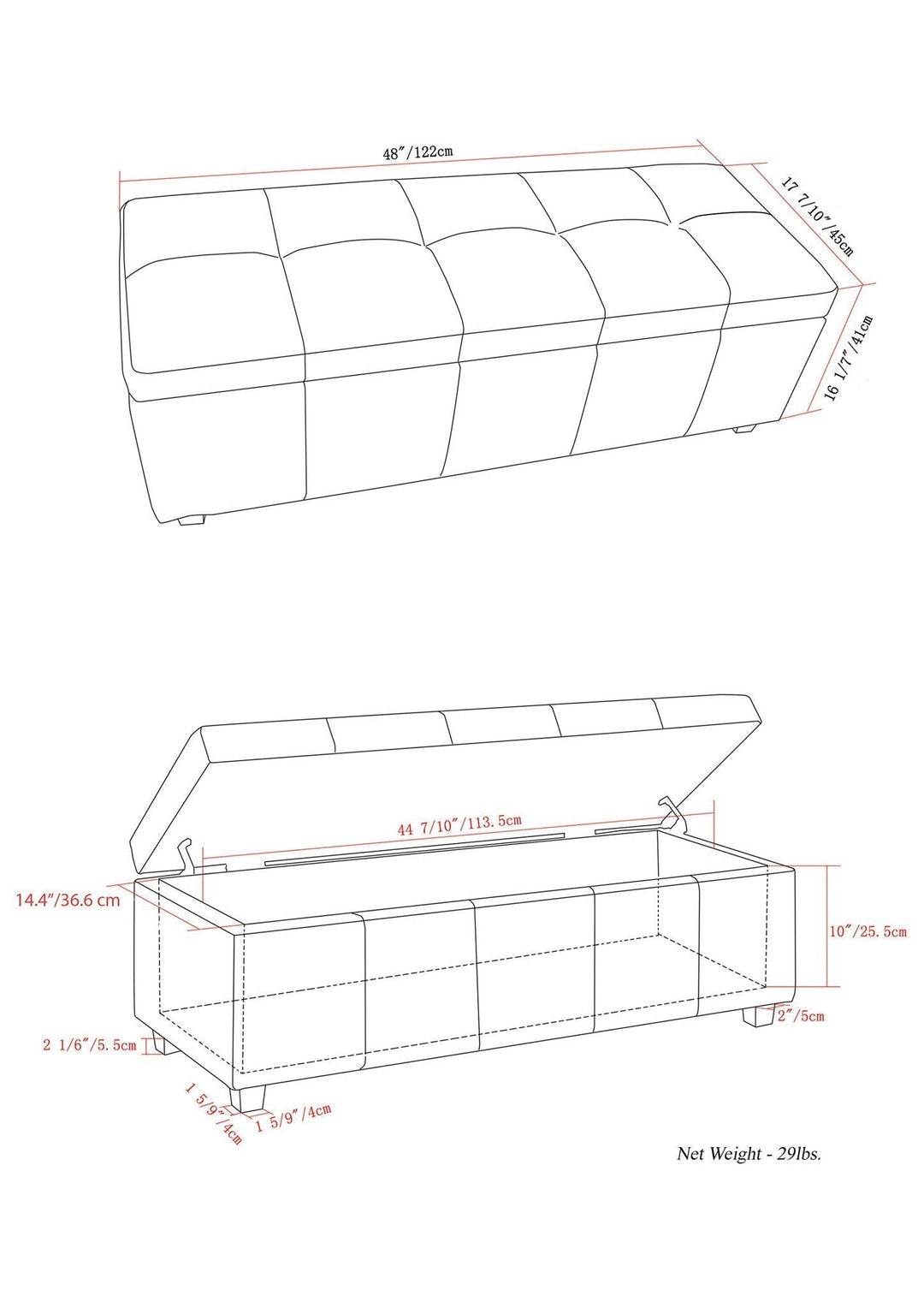 Castleford Linen Storage Ottoman Bench 48 Inch Rectangular Tufted Large Chest Image 7