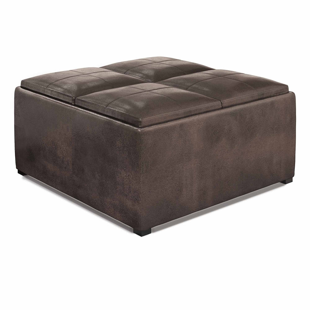 Avalon Storage Ottoman Distressed Vegan Leather 35x35 Coffee Table Large Image 2