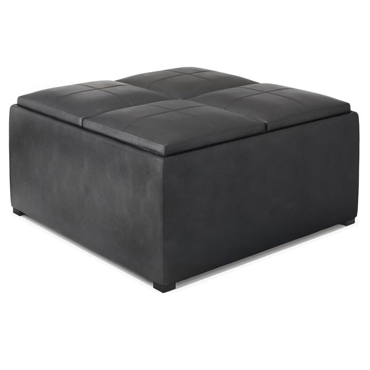 Avalon Storage Ottoman Distressed Vegan Leather 35x35 Coffee Table Large Image 1