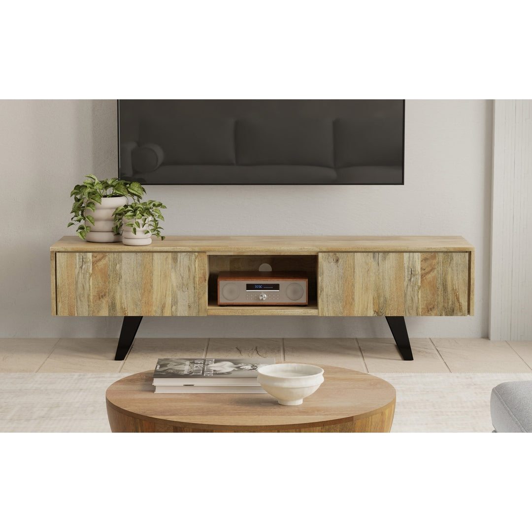 Lowry 72 Inch Mango TV Media Stand Acacia Hardwood Industrial Storage Cabinet Image 2