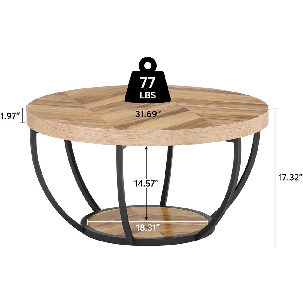 Tribesigns Round Coffee Table 31.7in Wooden 2-Tier with Storage Shelves Industrial Image 2