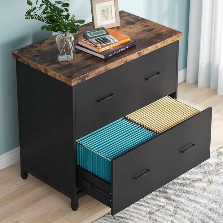 Tribesigns Wood Lateral File Cabinet 2 Drawer Home Office A4 Letter Size Black Image 7