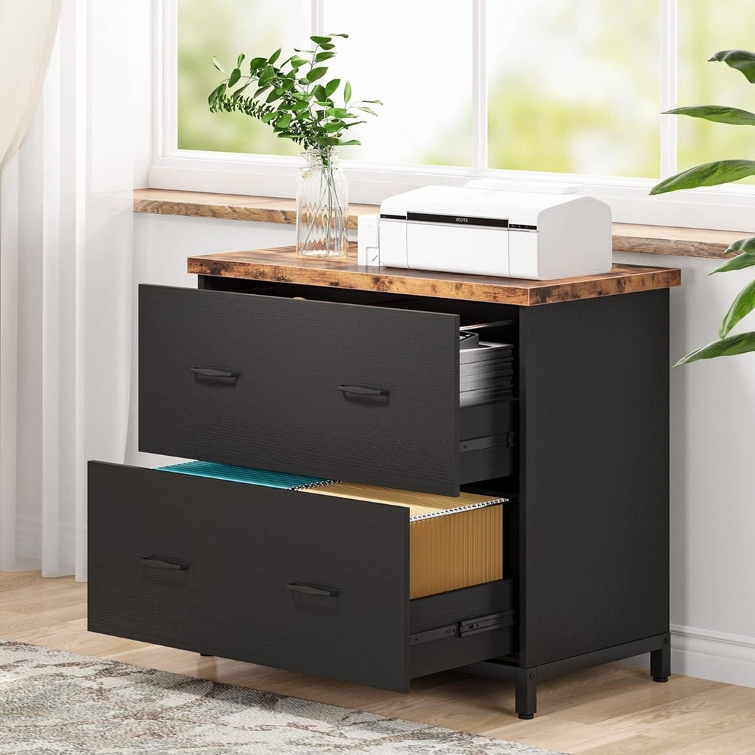 Tribesigns Wood Lateral File Cabinet 2 Drawer Home Office A4 Letter Size Black Image 9