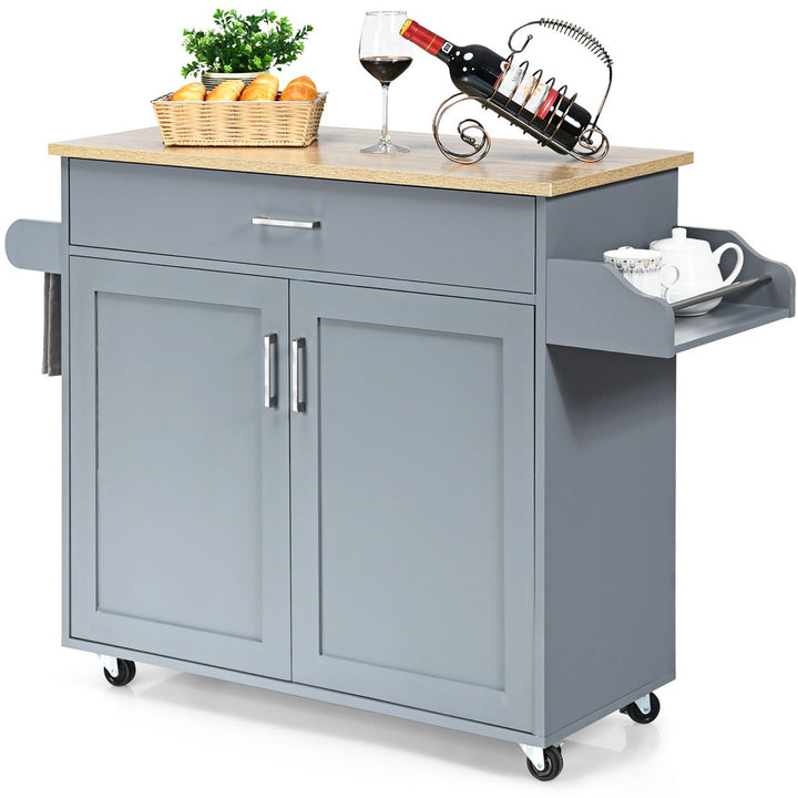 Costway Rolling Kitchen Island Cart Storage Cabinet w/ Towel and Spice Rack White\Black\Cherry\Gray Image 1