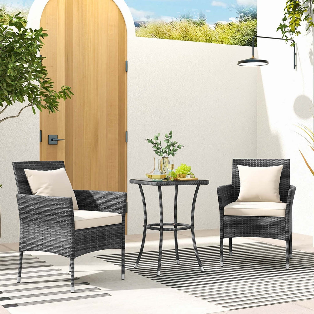 3PCS Patio Rattan Furniture Set Chairs and Table Garden Coffee Image 1