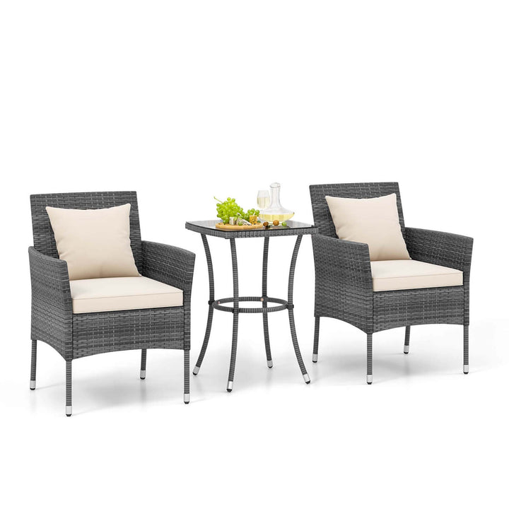 3PCS Patio Rattan Furniture Set Chairs and Table Garden Coffee Image 2