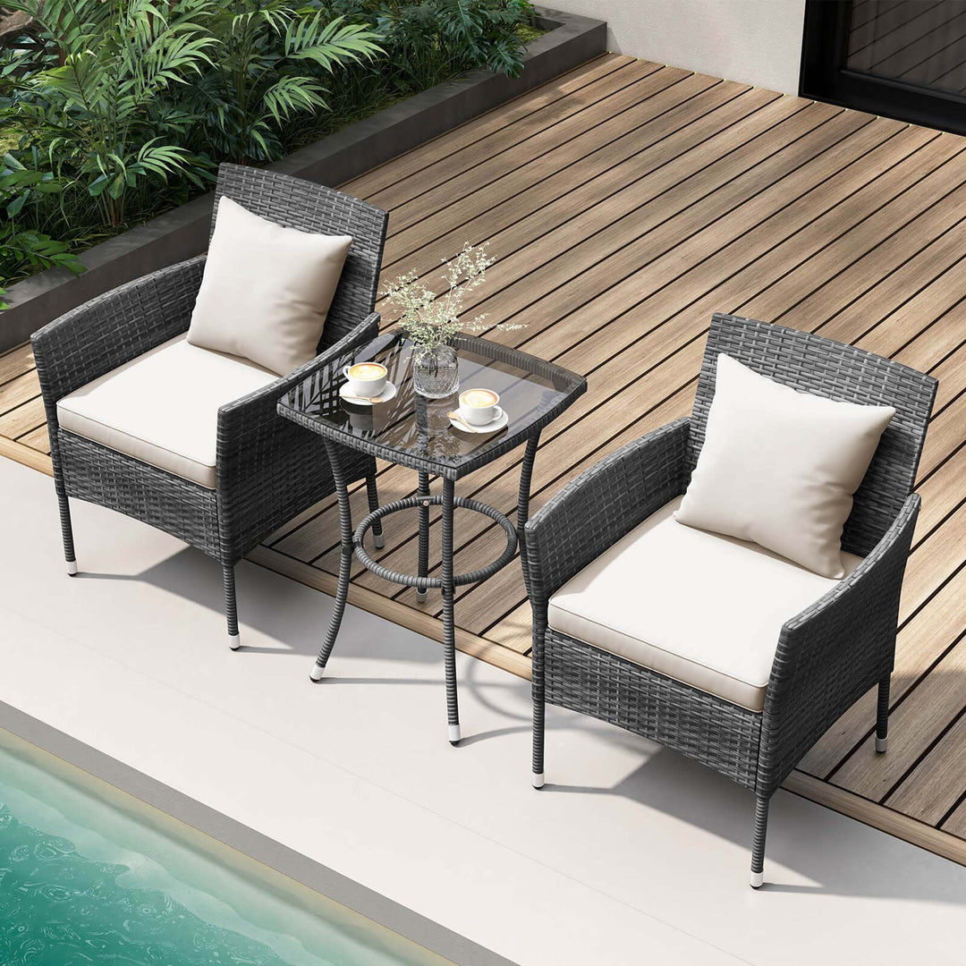 3PCS Patio Rattan Furniture Set Chairs and Table Garden Coffee Image 4