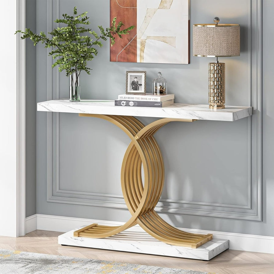 Tribesigns 39 Inch Gold Entryway Table Modern Faux Marble Console with Metal Legs Image 1