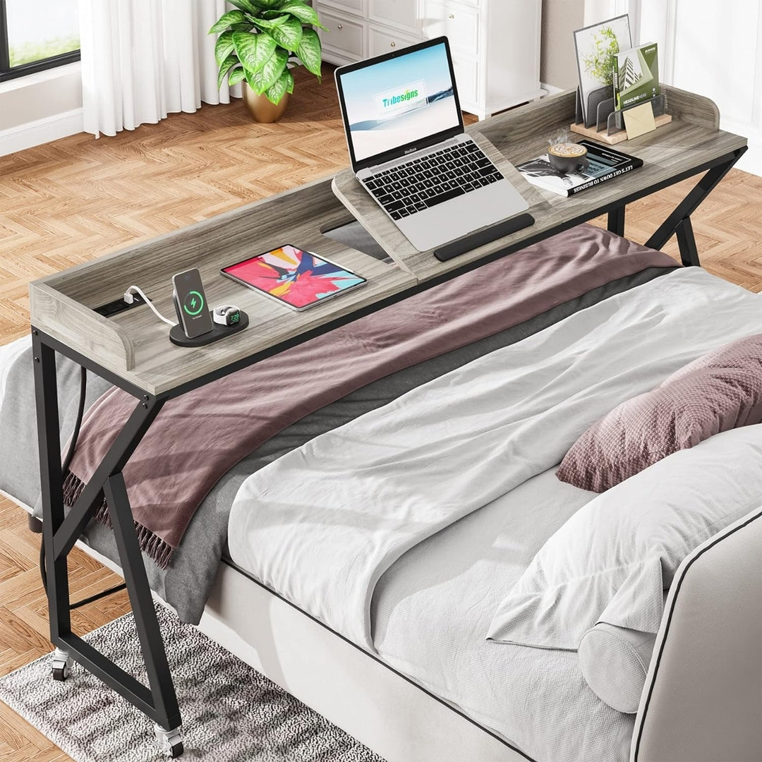 Tribesigns Overbed Table 70.9" Adjustable Tilt Mobile Laptop Desk Gray Image 1